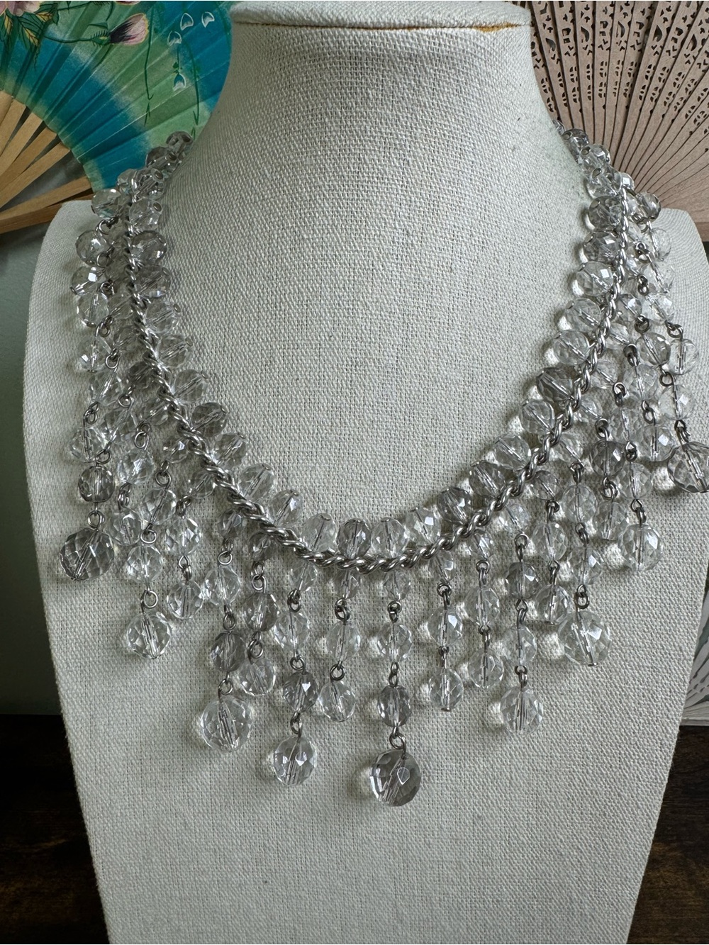 MaxMara Clear Crystal Fringe Statement Necklace - Chandelier Made in Italy